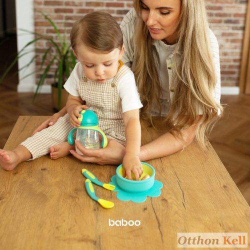  Baboo® jobb és bal kezes puha szilikon hajlítható kanál és villa szett., Lagoon Fiesta 6 hónapos kortól