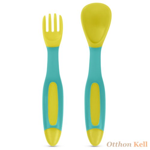  Baboo® jobb és bal kezes puha szilikon hajlítható kanál és villa szett., Lagoon Fiesta 6 hónapos kortól