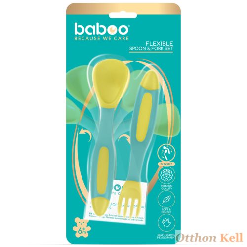  Baboo® jobb és bal kezes puha szilikon hajlítható kanál és villa szett., Lagoon Fiesta 6 hónapos kortól