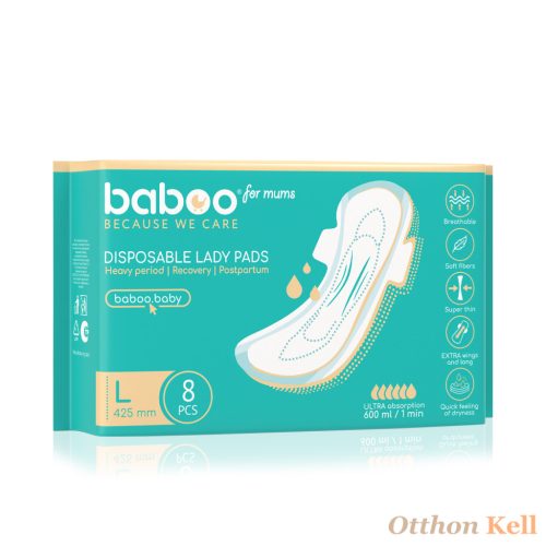 Baboo® Szülés Utáni Eldobható Betétek, 8 db, L méret, 425 mm