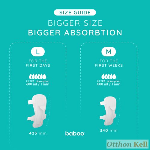 Baboo® Szülés Utáni Eldobható Betétek, 8 db, L méret, 425 mm
