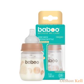   Baboo széles nyakú, 3 szelepes anti-colic cumisüveg, 180 ml, Au Naturale, 0+ hónapos kortól