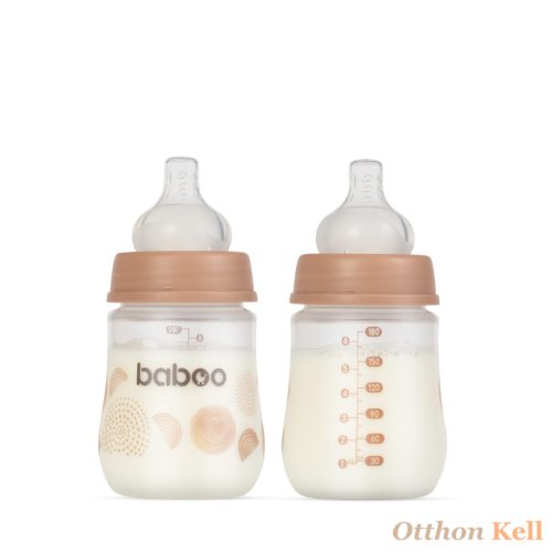 Baboo széles nyakú, 3 szelepes anti-colic cumisüveg, 180 ml, Au Naturale, 0+ hónapos kortól