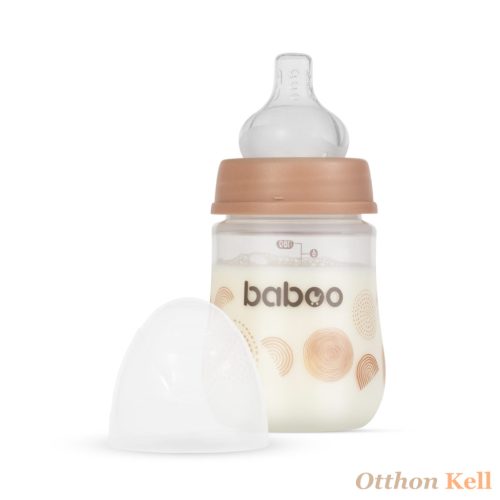 Baboo széles nyakú, 3 szelepes anti-colic cumisüveg, 180 ml, Au Naturale, 0+ hónapos kortól