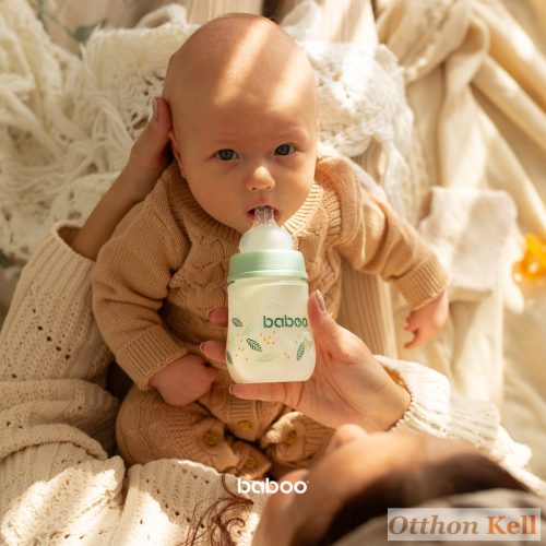 Baboo széles nyakú, 3 szelepes anti-colic cumisüveg, 180 ml, Peachy Keen, 0+ hónapos kortól