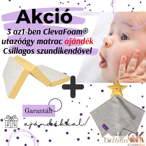 Clevamama 3 az1-ben ClevaFoam® utazóágy matrac + ajándék Csillagos szundikendővel szürke