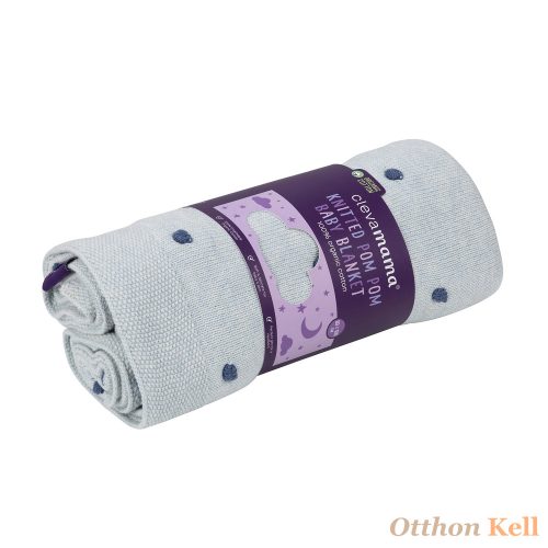 Clevamama kötött Pom Pom babatakaró 80x100 kék