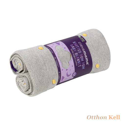 Clevamama kötött Pom Pom babatakaró 80x100 szürke