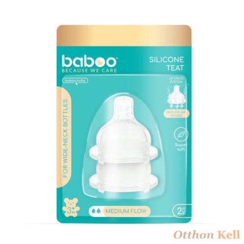 Baboo® prémium anti-colic 3 szelepes technológiájú szilikon cumifej (2 db), széles nyakú, közepes folyású, 3+ hónapos kortól