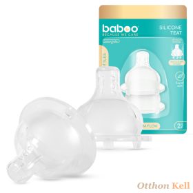   Baboo® prémium anti-colic 3 szelepes technológiájú szilikon cumifej (2 db), széles nyakú, gyors folyású, 6+ hónapos kortól