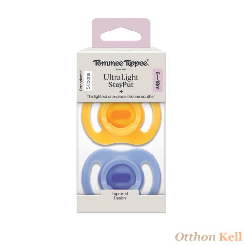Tommee Tippee UltraLight StayPut ultrakönnyű cumi, szilikon, 6-18 hónap, BPA mentes, kék-sárga, 2 db