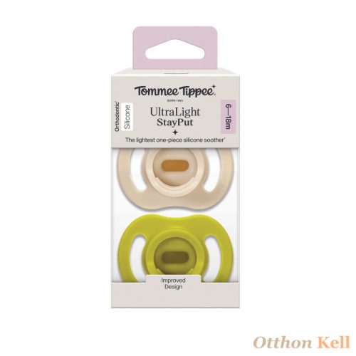Tommee Tippee UltraLight StayPut ultrakönnyű cumi, szilikon, 6-18 hónap, BPA mentes, bézs-zöld 2 db