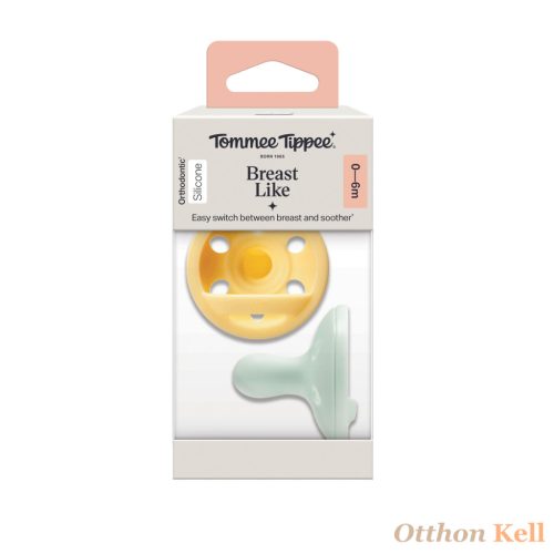 Tommee Tippee  Breastlike anyamell formájú szilikon cumi 0-6 hó, BPA-mentes, almazöld-banánsárga, 2 db