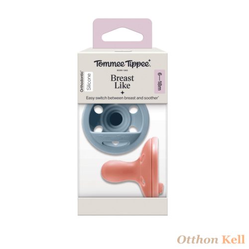 Tommee Tippee Breastlike anyamell formájú szilikon cumi 6-18 hó, BPA-mentes, tengerkék-barackrózsaszín, 2 db