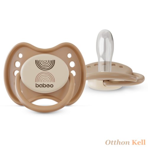 Baboo® Nyugtató szimmetrikus szilikon cumi szett (2 db) tároló- és sterilizáló tokkal, Au Naturale színben, újszülött kortól (0+ hónap)