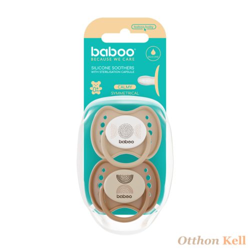 Baboo® Nyugtató szimmetrikus szilikon cumi szett (2 db) tároló- és sterilizáló tokkal, Au Naturale színben, újszülött kortól (0+ hónap)