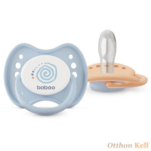 Baboo® Nyugtató szimmetrikus szilikon cumi szett (2 db) tároló- és sterilizáló tokkal, Blue Haze színben, 6+ hónap