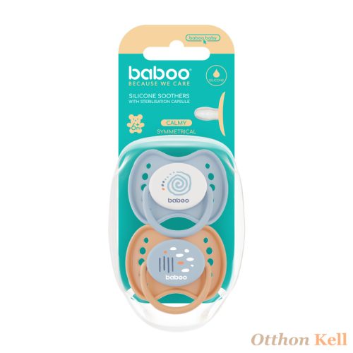 Baboo® Nyugtató szimmetrikus szilikon cumi szett (2 db) tároló- és sterilizáló tokkal, Blue Haze színben, 6+ hónap