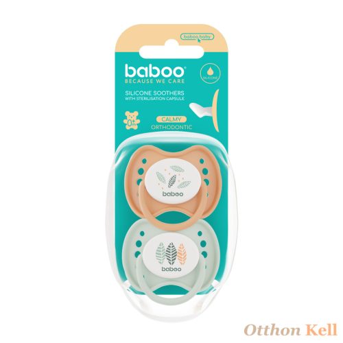 Baboo® Nyugtató ortodontikus szilikon cumi szett (2 db) tároló- és sterilizáló tokkal, Peachy Keen színben, újszülött kortól (0+ hónap)
