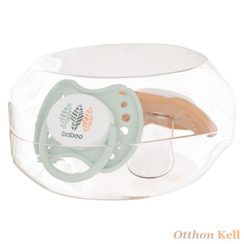 Baboo® Nyugtató ortodontikus szilikon cumi szett (2 db) tároló- és sterilizáló tokkal, Peachy Keen színben, újszülött kortól (0+ hónap)