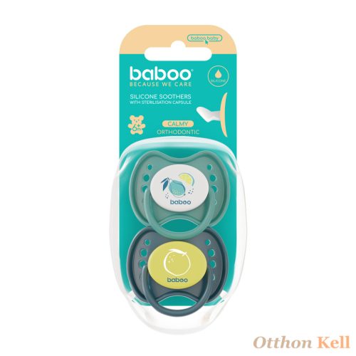 Baboo® Nyugtató ortodontikus szilikon cumi szett (2 db) tároló- és sterilizáló tokkal, Lagoon Fiesta színben, 6+ hónap