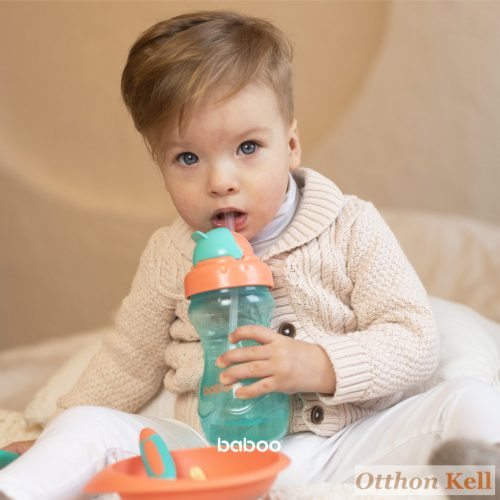 BABOO® Itatópohár szilikon szívószállal, 360 ml, zöld, 9+ hónapos kortól