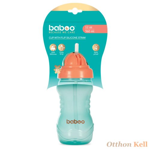 BABOO® Itatópohár szilikon szívószállal, 360 ml, zöld, 9+ hónapos kortól