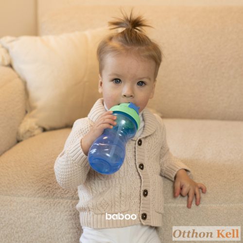 BABOO® Itatópohár szilikon szívószállal, 360 ml, kék, 9+ hónapos kortól