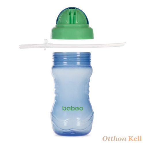BABOO® Itatópohár szilikon szívószállal, 360 ml, kék, 9+ hónapos kortól
