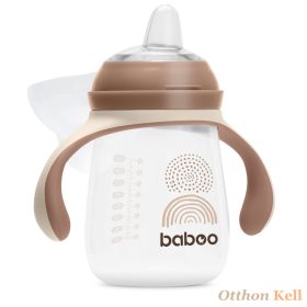   BABOO® Csöpögésmentes itatópohár szilikon ivócsőrrel, 260 ml, Au Naturale, kakaó színű, 6+ hónapos kortól