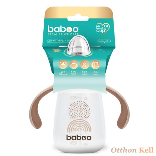 BABOO® Csöpögésmentes itatópohár szilikon ivócsőrrel, 260 ml, Au Naturale, kakaó színű, 6+ hónapos kortól