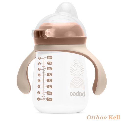 BABOO® Csöpögésmentes itatópohár szilikon ivócsőrrel, 260 ml, Au Naturale, kakaó színű, 6+ hónapos kortól