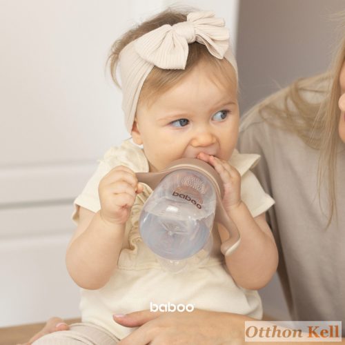 BABOO® Csöpögésmentes itatópohár szilikon ivócsőrrel, 260 ml, Au Naturale, kakaó színű, 6+ hónapos kortól