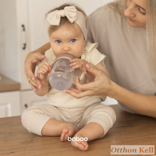 BABOO® Csöpögésmentes itatópohár szilikon ivócsőrrel, 260 ml, Au Naturale, kakaó színű, 6+ hónapos kortól