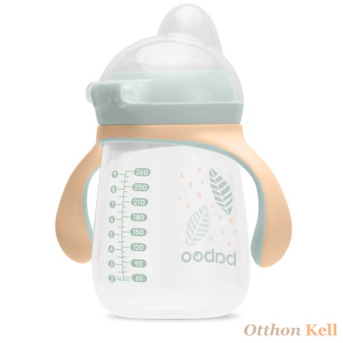 BABOO® Csöpögésmentes itatópohár szilikon ivócsőrrel, 260 ml, Peachy Keen, zöld színű, 6+ hónapos kortól