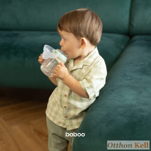 BABOO® Csöpögésmentes itatópohár szilikon ivócsőrrel, 260 ml, Peachy Keen, zöld színű, 6+ hónapos kortól