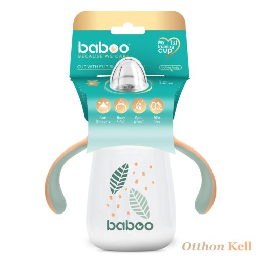 BABOO® Csöpögésmentes itatópohár szilikon ivócsőrrel, 260 ml, Peachy Keen, zöld színű, 6+ hónapos kortól