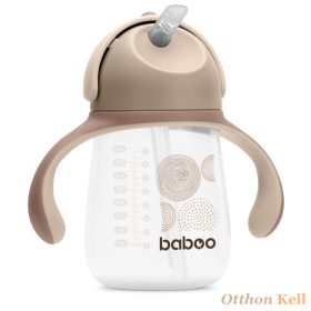   BABOO® Csöpögésmentes itatópohár szilikon szívószállal, 260 ml, Au Naturale, kakaó színű, 9+ hónapos kortól