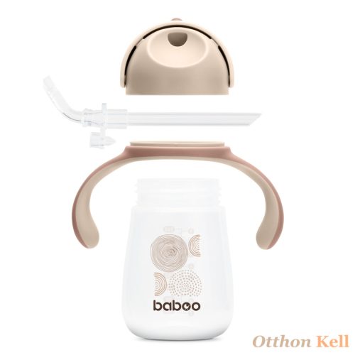 BABOO® Csöpögésmentes itatópohár szilikon szívószállal, 260 ml, Au Naturale, kakaó színű, 9+ hónapos kortól
