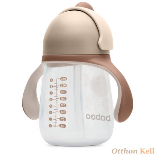 BABOO® Csöpögésmentes itatópohár szilikon szívószállal, 260 ml, Au Naturale, kakaó színű, 9+ hónapos kortól