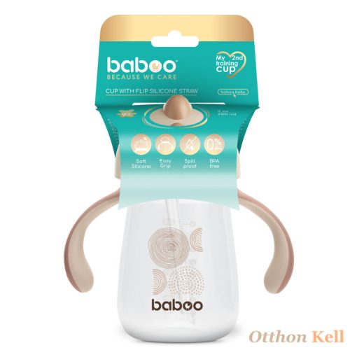 BABOO® Csöpögésmentes itatópohár szilikon szívószállal, 260 ml, Au Naturale, kakaó színű, 9+ hónapos kortól