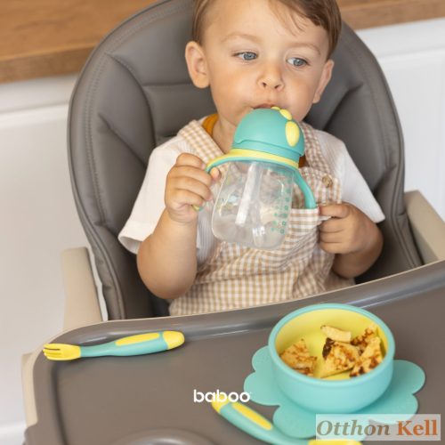 BABOO® Csöpögésmentes itatópohár szilikon szívószállal, 260 ml, Lagoon Fiesta, zöld színű, 9+ hónapos kortól