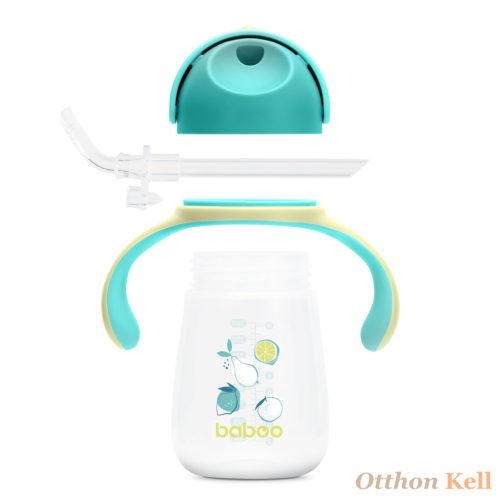 BABOO® Csöpögésmentes itatópohár szilikon szívószállal, 260 ml, Lagoon Fiesta, zöld színű, 9+ hónapos kortól