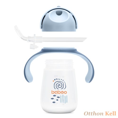BABOO® Csöpögésmentes itatópohár szilikon szívószállal, 260 ml, Blue Haze, kék színű, 9+ hónapos kortól