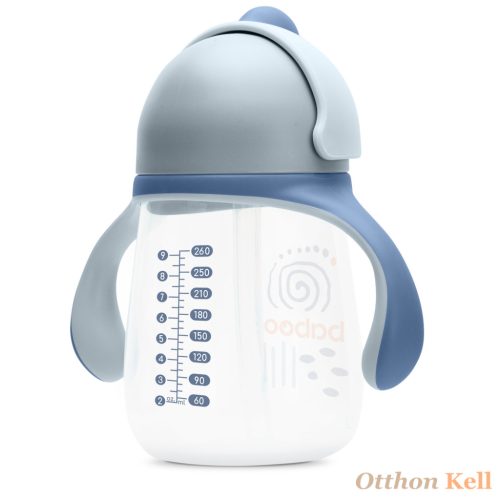 BABOO® Csöpögésmentes itatópohár szilikon szívószállal, 260 ml, Blue Haze, kék színű, 9+ hónapos kortól