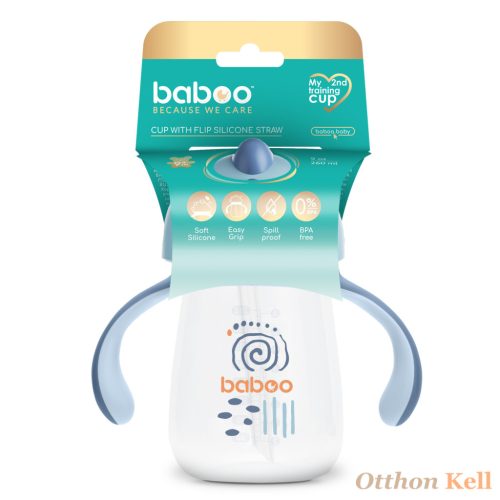 BABOO® Csöpögésmentes itatópohár szilikon szívószállal, 260 ml, Blue Haze, kék színű, 9+ hónapos kortól