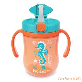   BABOO® Súlyozott szívószálas itatópohár (szilikon szívószállal), 300 ml, Sea Life, narancssárga, 9+ hónapos kortól