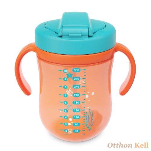 BABOO® Súlyozott szívószálas itatópohár (szilikon szívószállal), 300 ml, Sea Life, narancssárga, 9+ hónapos kortól