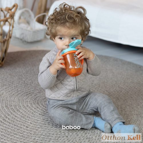 BABOO® Súlyozott szívószálas itatópohár (szilikon szívószállal), 300 ml, Sea Life, narancssárga, 9+ hónapos kortól