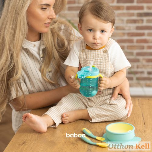 BABOO® Súlyozott szívószálas itatópohár (szilikon szívószállal), 300 ml, Lagoon Fiesta, 9+ hónapos kortól